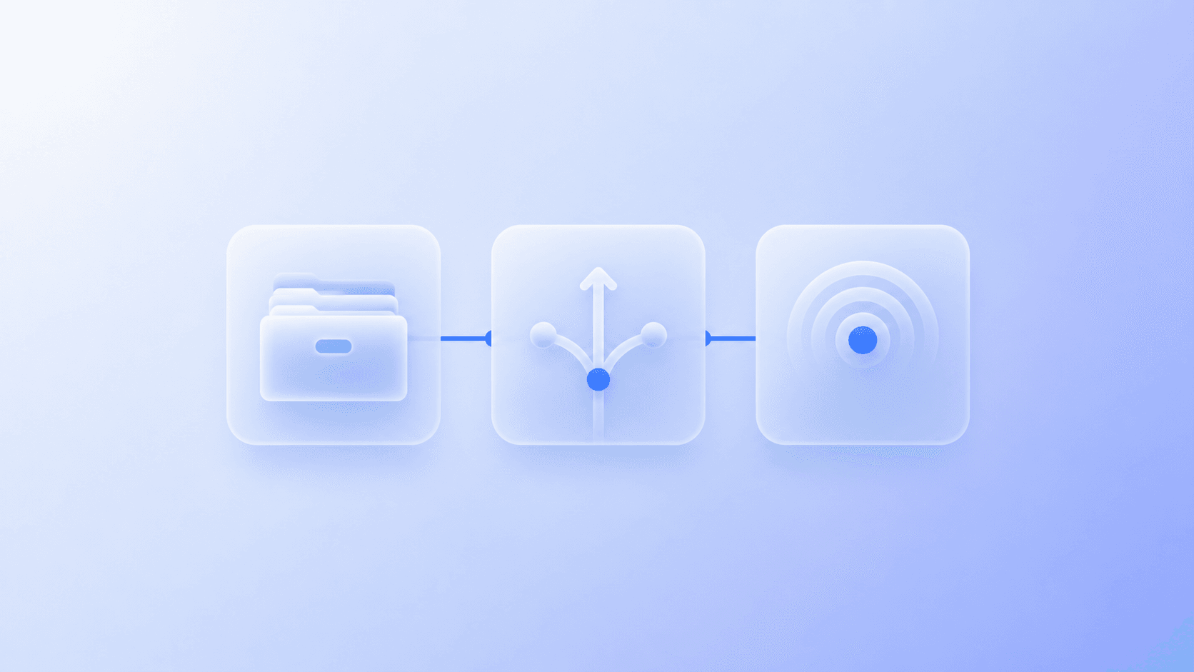 Translucent glass tiles connected by a blue decision path