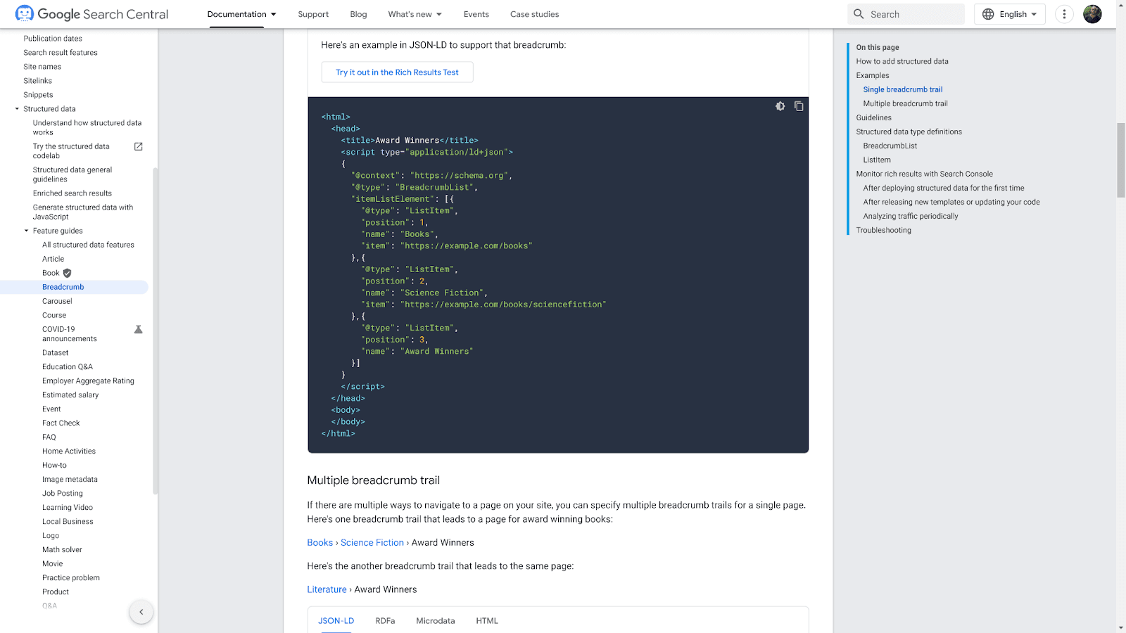 breadcrumb markup schema
