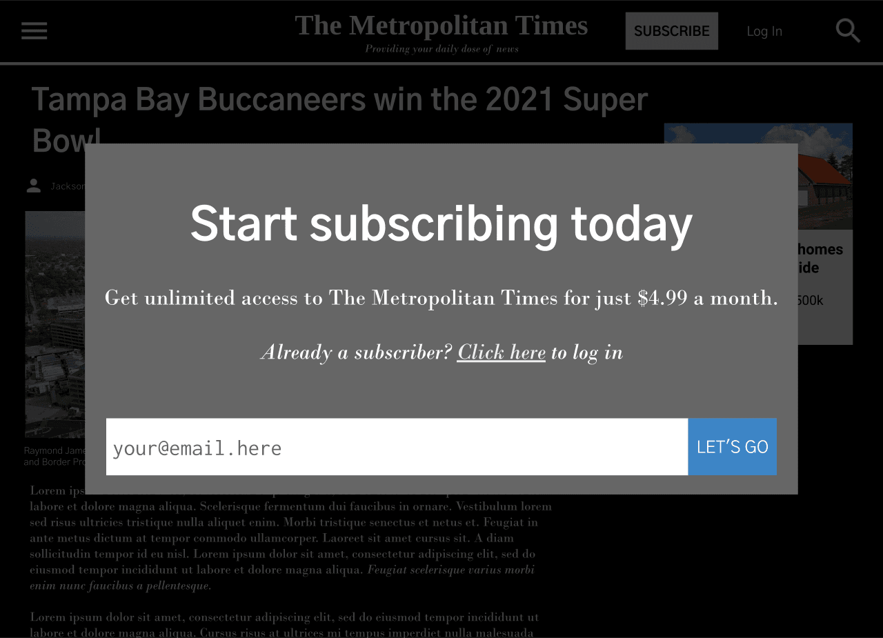 Example of a registration paywall requiring an email address before granting access to content